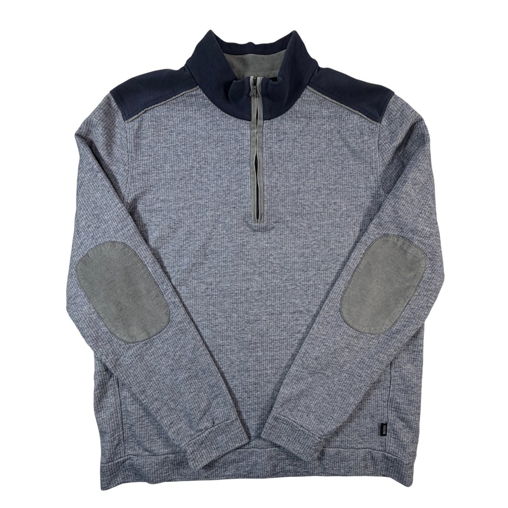 Hugo Boss Piceno 33 Mens XXL Blue Gray Quarter Zip Pullover Elbow Patches